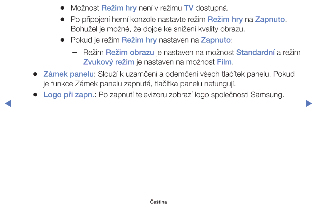 Samsung UE19H4000AWXXN, UE40H5000AWXXH, UE32H4000AWXZG, UE48H5000AWXXH manual Možnost Režim hry není v režimu TV dostupná 