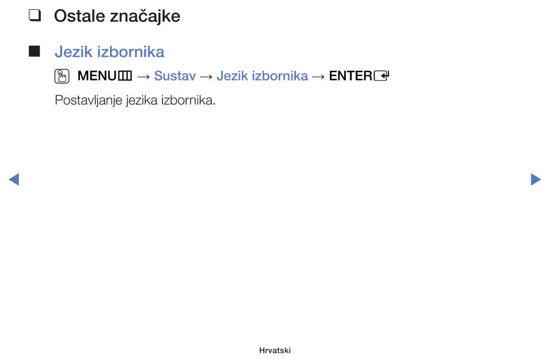 Samsung UE40H4200AWXXH, UE40H5000AWXXH, UE32J4100AWXXH, UE28J4100AWXXH manual OO MENUm → Sustav → Jezik izbornika → Entere 