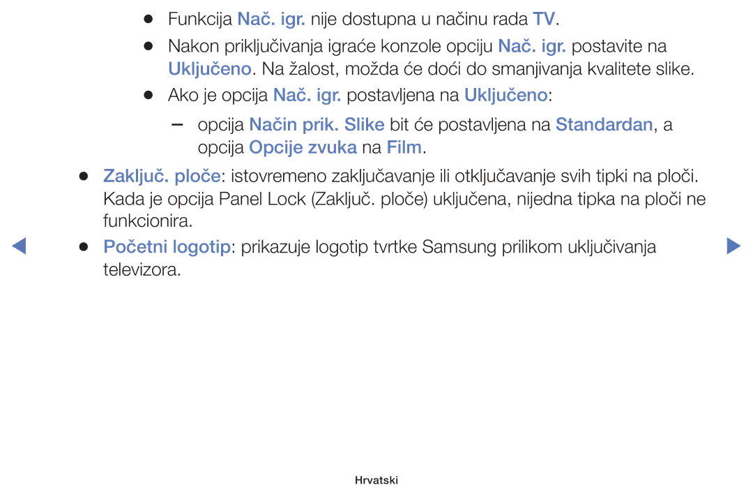 Samsung UE48H5030AWXXH, UE40H5000AWXXH manual Funkcija Nač. igr. nije dostupna u načinu rada TV, Opcija Opcije zvuka na Film 