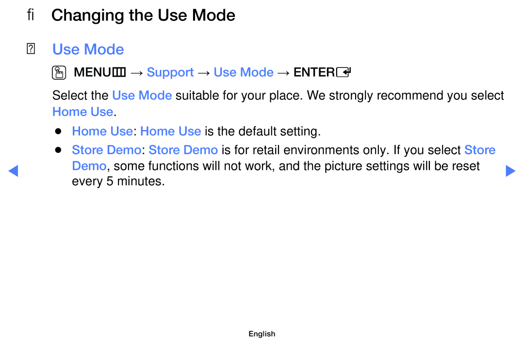 Samsung UE19H4000AWXZG, UE40H5000AWXXH manual Changing the Use Mode, OO MENUm → Support → Use Mode → Entere, Home Use 