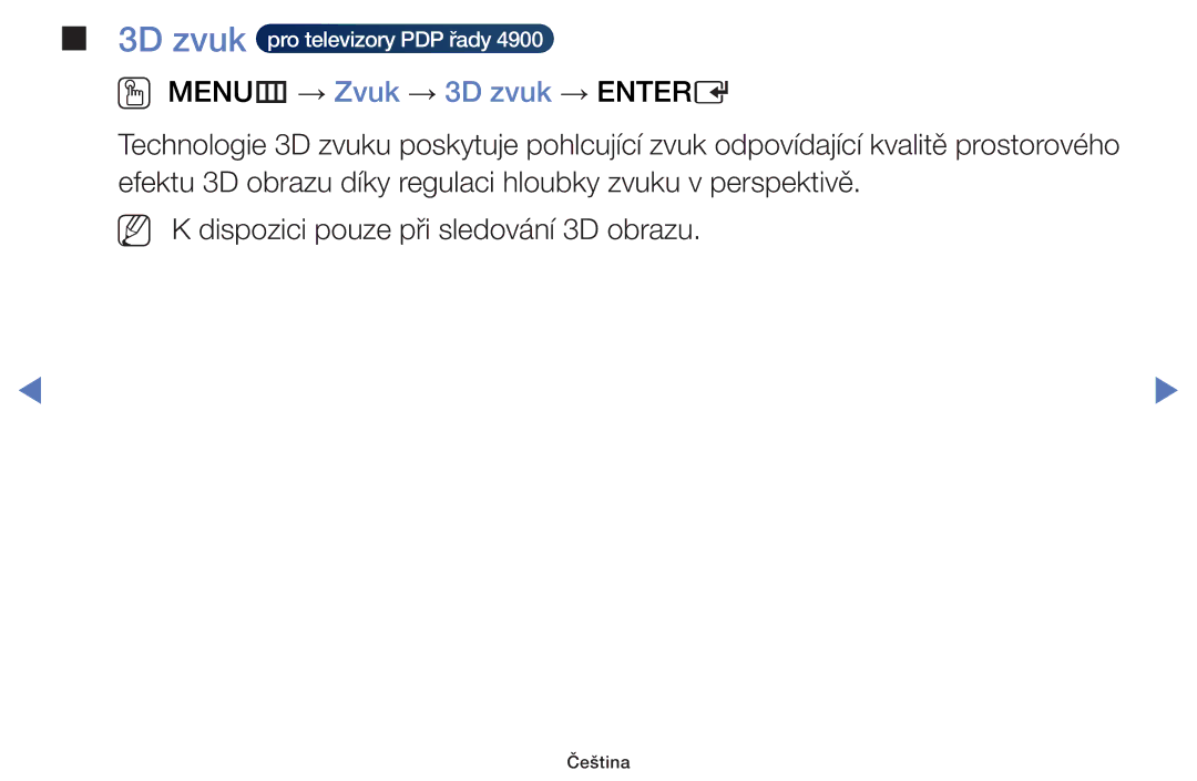 Samsung UE40H5003AWXXC, UE40H5000AWXXH, UE40H5070ASXZG, UE40H5003AWXZG, UE32H4000AWXZG manual 3D zvuk pro televizory PDP řady 