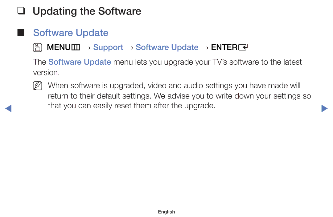 Samsung UE40H5003AWXXN, UE40H5000AWXXH manual Updating the Software, OO MENUm → Support → Software Update → Entere 