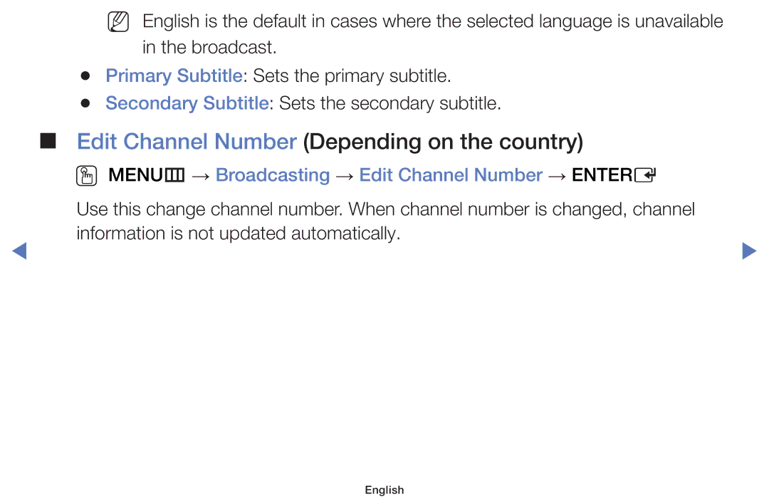 Samsung UE48H4200AWXZG, UE40H5000AWXXH, UE40H5070ASXZG, UE40H5003AWXZG manual Edit Channel Number Depending on the country 