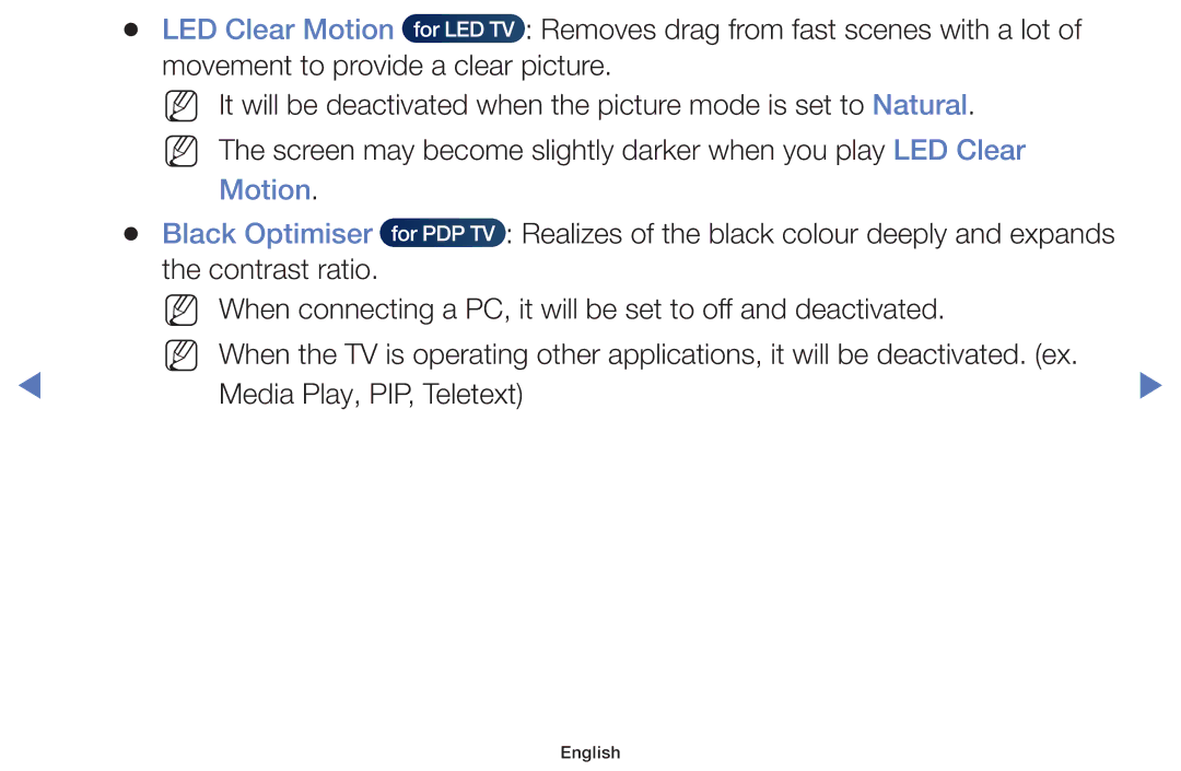 Samsung UE50J5100AWXZF, UE40H5000AWXXH, UE40H5070ASXZG, UE40H5003AWXZG manual LED Clear Motion, Motion Black Optimiser 