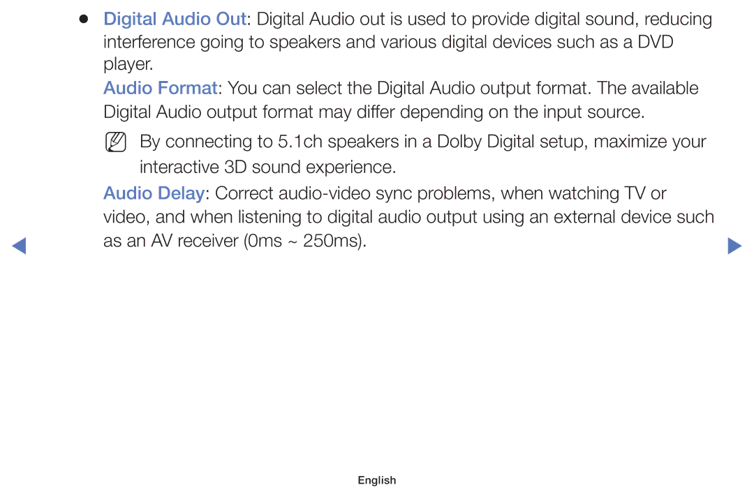 Samsung UE32H5000AKXZT, UE40H5000AWXXH, UE40H5070ASXZG, UE40H5003AWXZG, UE32J4100AWXXH manual As an AV receiver 0ms ~ 250ms 