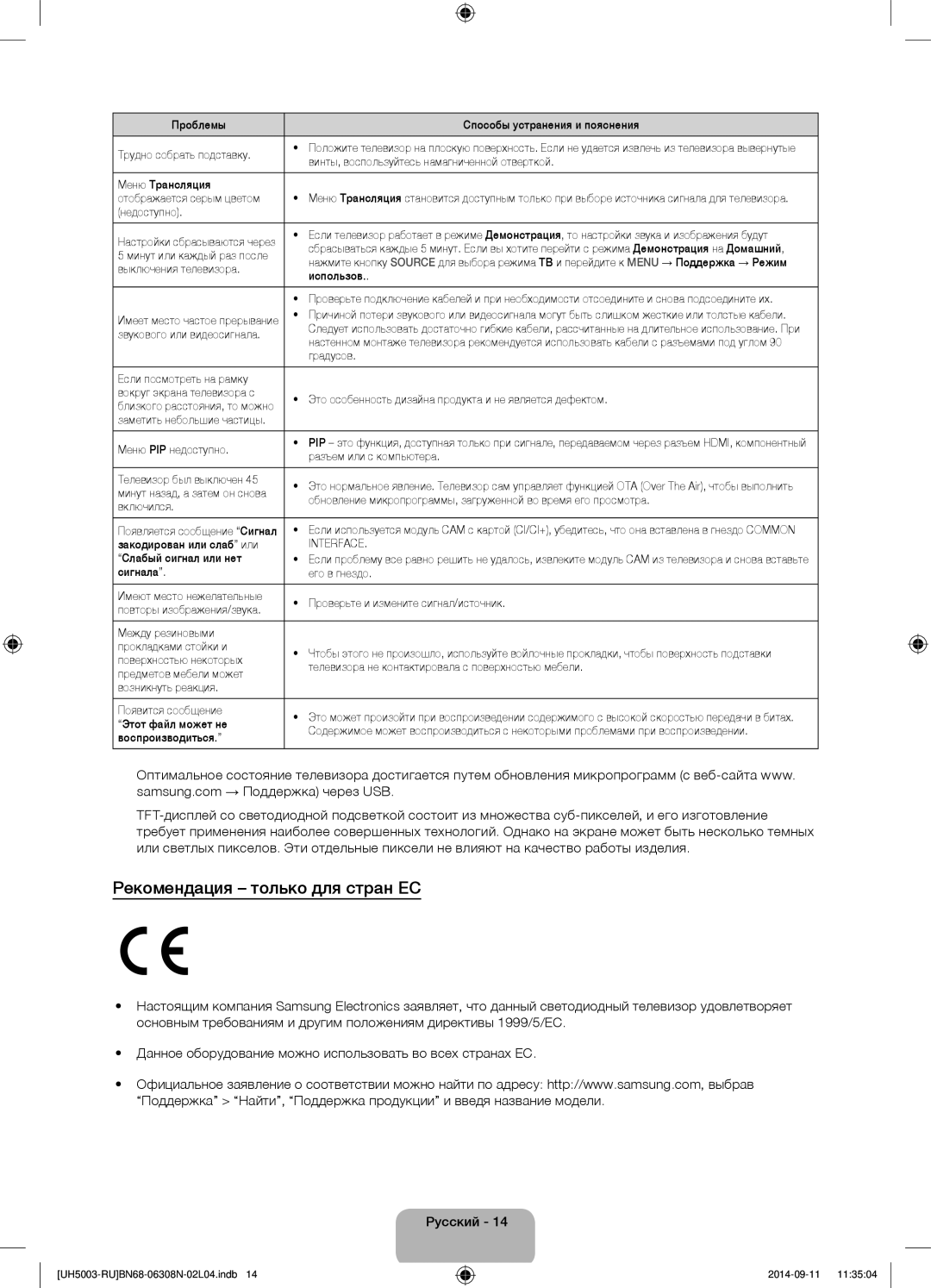 Samsung UE48H5003AKXRU, UE40H5003AKXUZ, UE40H5003AKXRU, UE48H5003AKXUZ, UE48H5003AKXMS manual Рекомендация только для стран ЕС 