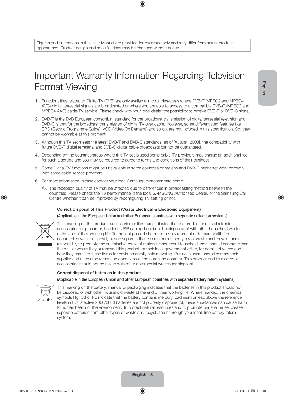 Samsung UE48H5003AKXUZ, UE40H5003AKXUZ, UE40H5003AKXRU, UE48H5003AKXRU manual UH5003-RUBN68-06308N-02L04.indb 2014-09-11 