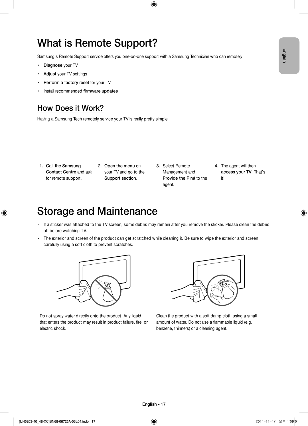 Samsung UE48H5203AWXXC, UE40H5203AWXXC manual What is Remote Support?, Storage and Maintenance, How Does it Work? 