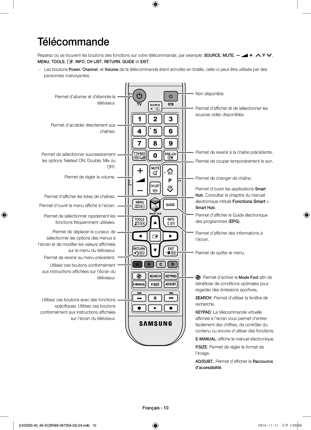 Samsung UE40H5203AWXXC, UE48H5203AWXXC manual Télécommande 