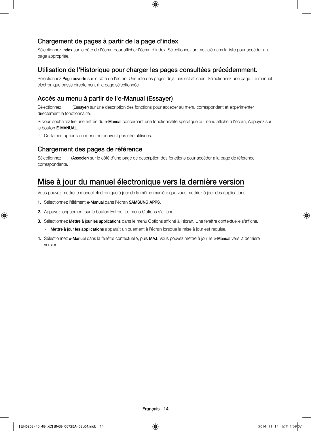 Samsung UE40H5203AWXXC Mise à jour du manuel électronique vers la dernière version, Chargement des pages de référence 