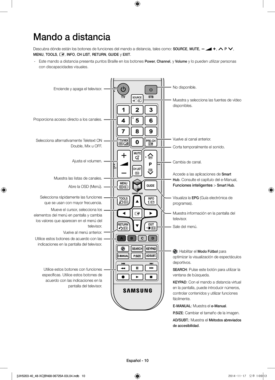 Samsung UE40H5203AWXXC, UE48H5203AWXXC manual Mando a distancia 