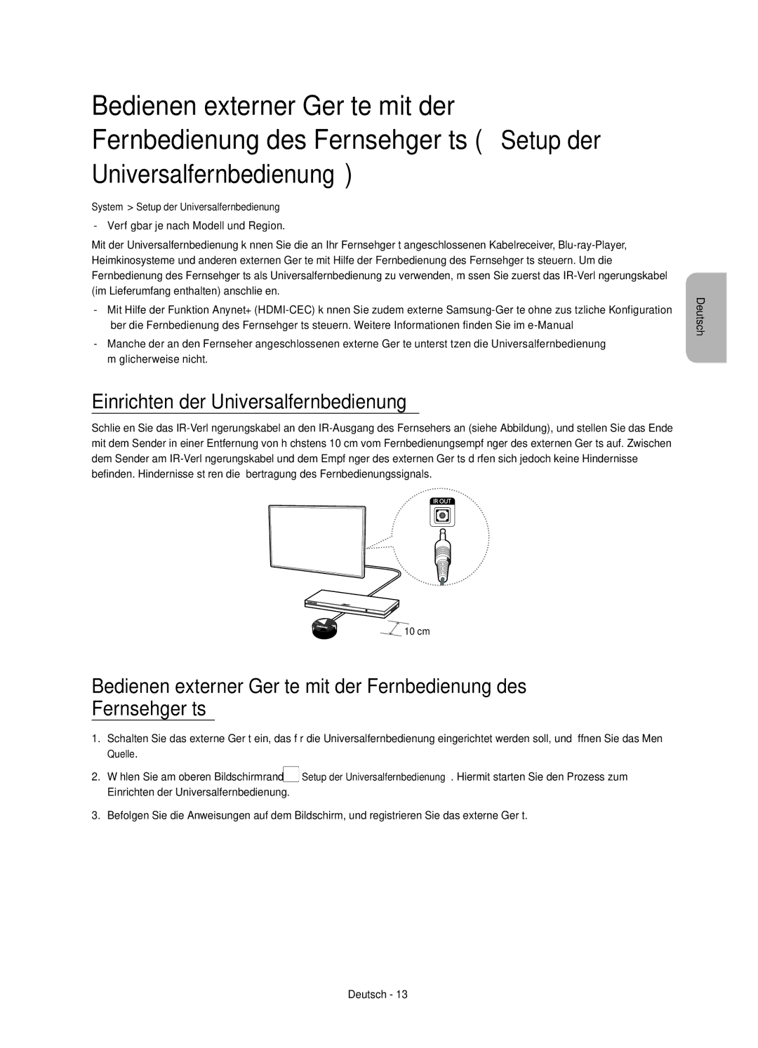 Samsung UE40H5510SSXZF, UE40H5500AWXZF, UE48H5510SSXZF, UE50H5500AWXZF, UE32H5500AWXZF Einrichten der Universalfernbedienung 