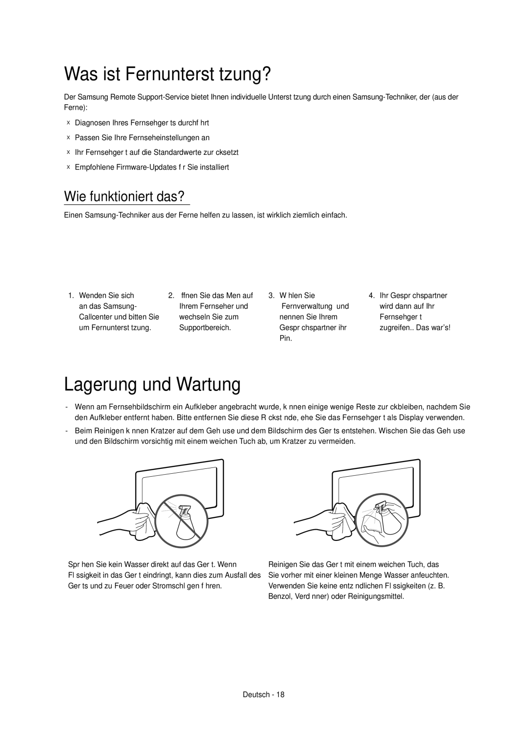 Samsung UE48H5500AWXZF, UE40H5500AWXZF manual Was ist Fernunterstützung?, Lagerung und Wartung, Wie funktioniert das?, Pin 