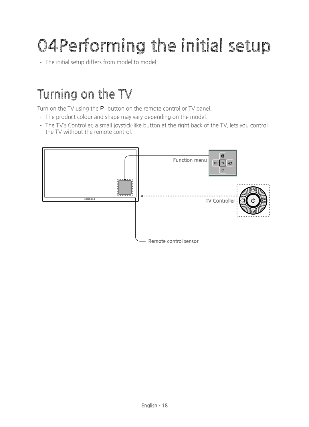 Samsung UE55H6200AKXXH, UE40H6200AKXXH, UE32H6200AKXXH, UE48H6200AKXXH 04Performing the initial setup, Turning on the TV 