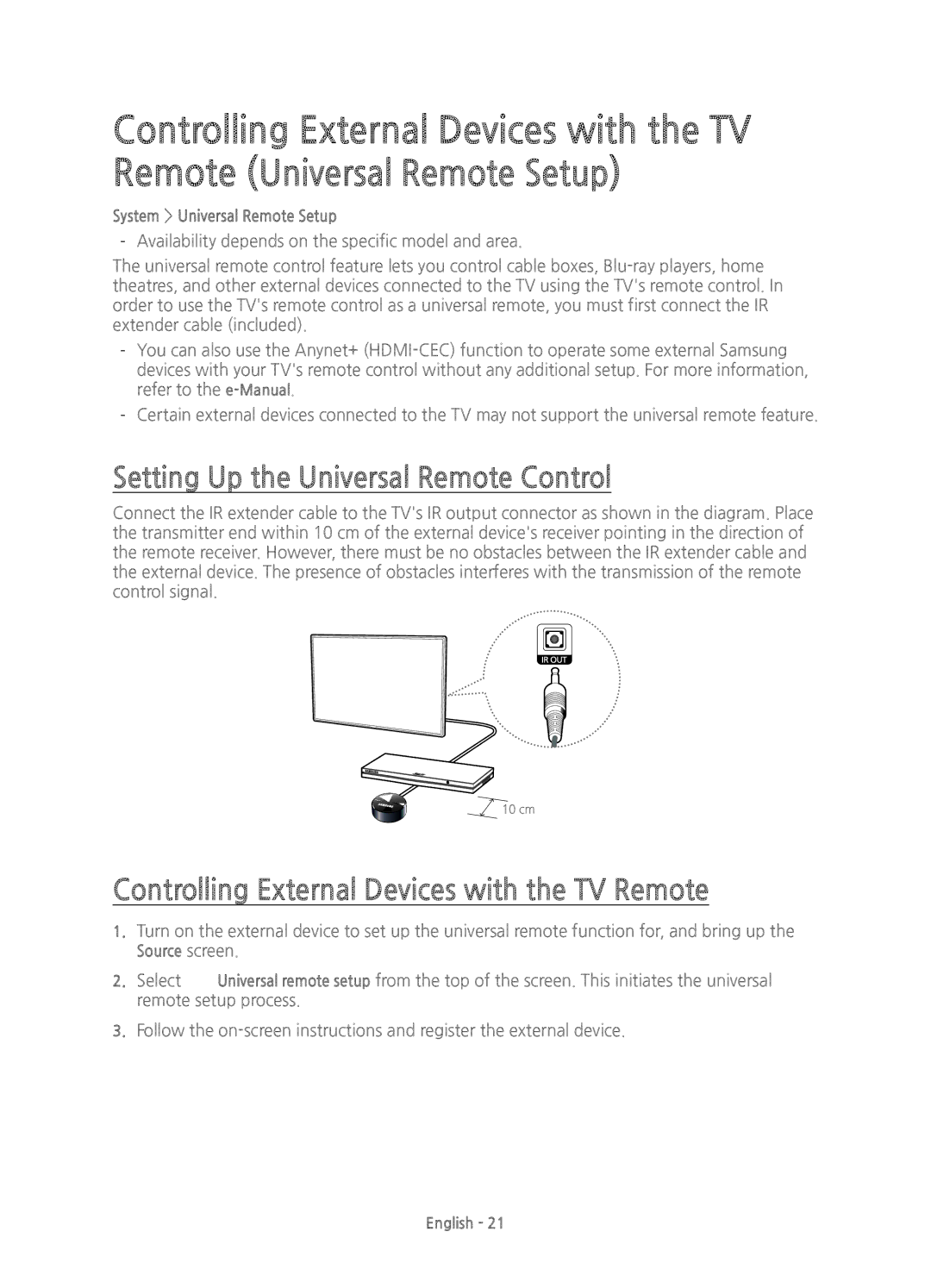 Samsung UE40H6200AKXXU manual Setting Up the Universal Remote Control, Controlling External Devices with the TV Remote 