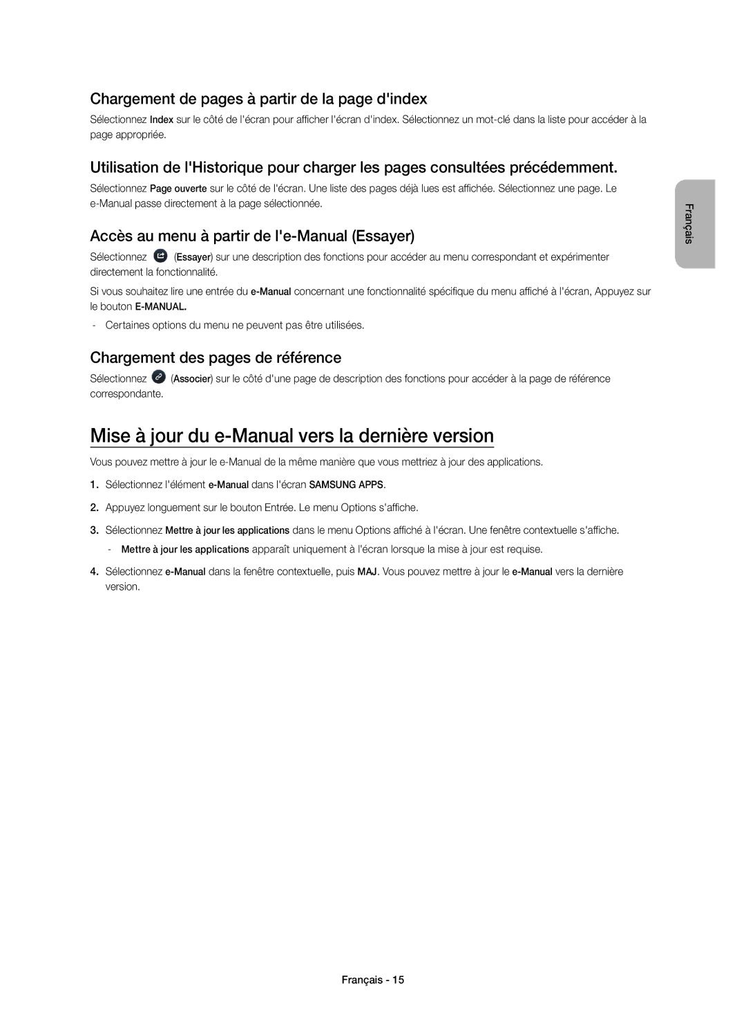 Samsung UE48H6200AWXZF Mise à jour du e-Manual vers la dernière version, Chargement de pages à partir de la page dindex 