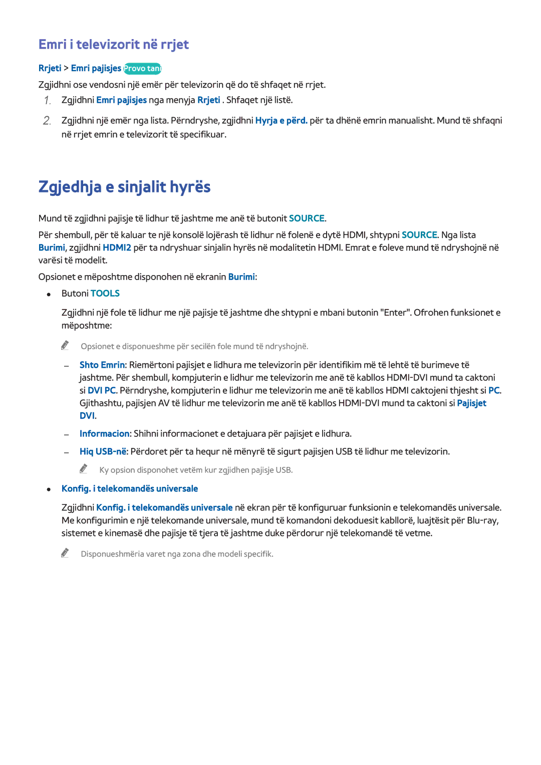 Samsung UE46H5303AWXXH manual Zgjedhja e sinjalit hyrës, Emri i televizorit në rrjet, Rrjeti Emri pajisjes Provo tani 