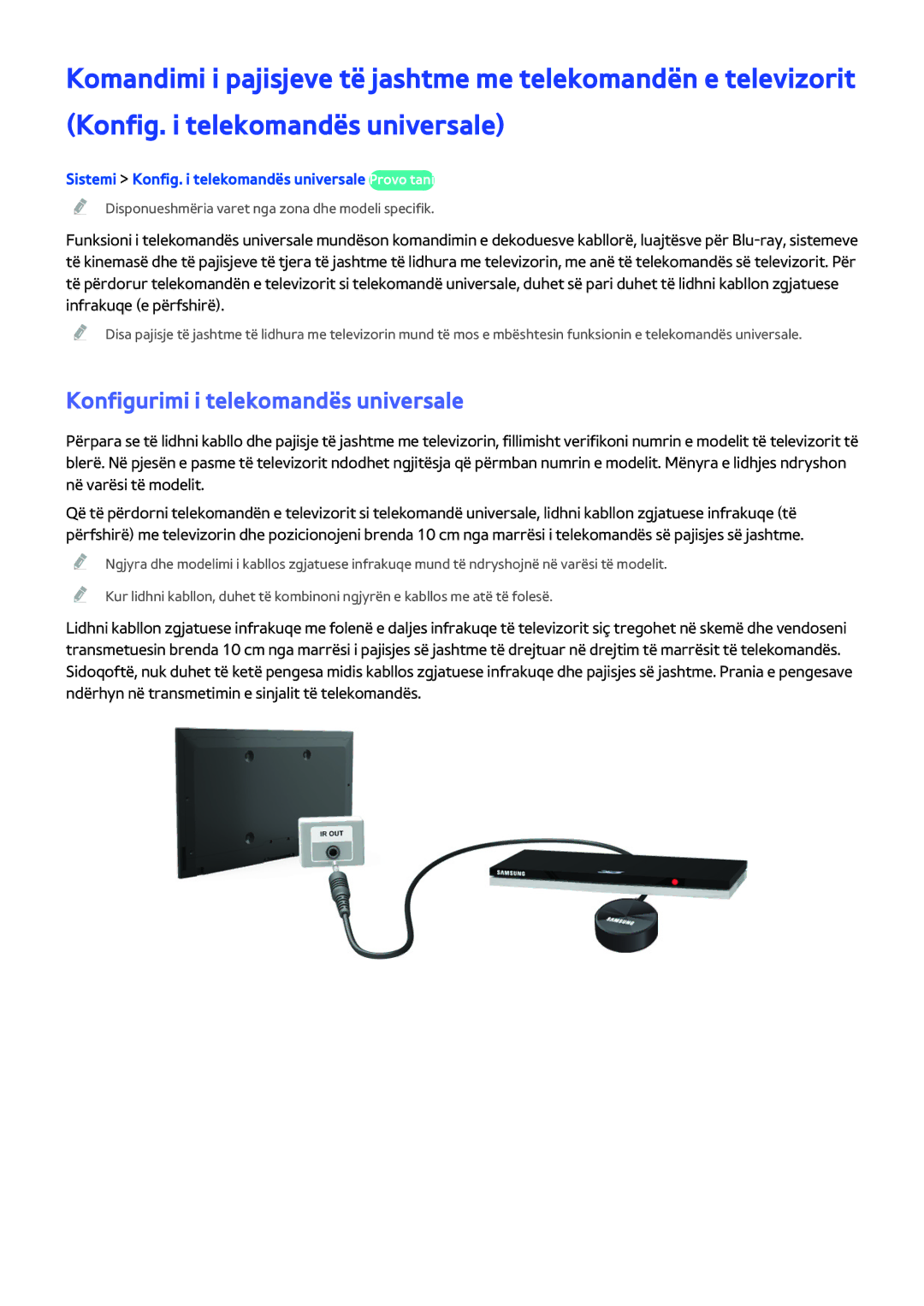 Samsung UE58H5203AWXXH manual Konfigurimi i telekomandës universale, Sistemi Konfig. i telekomandës universale Provo tani 