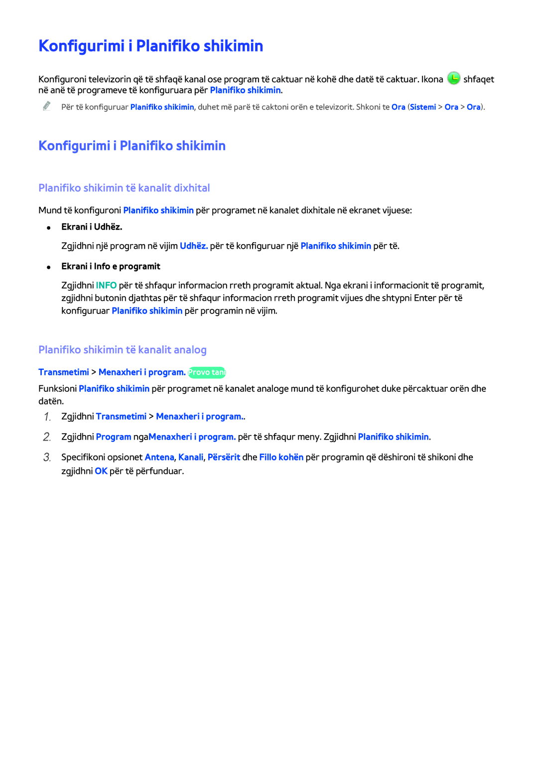 Samsung UE58H5203AWXXH, UE40H6203AWXXH manual Konfigurimi i Planifiko shikimin, Planifiko shikimin të kanalit dixhital 