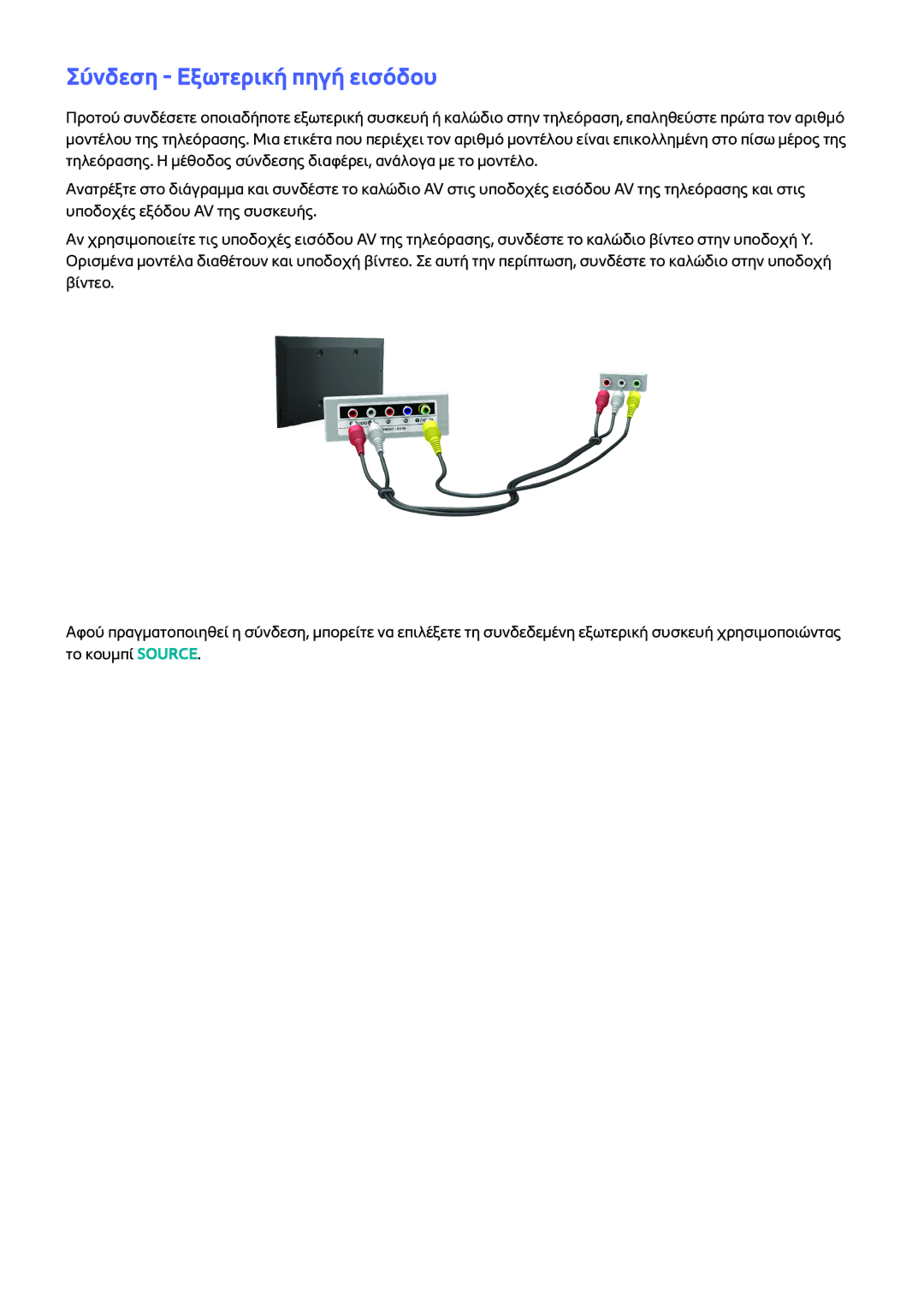 Samsung UE40H5203AWXXH, UE40H6203AWXXH, UE32H5303AWXXH, UE40H5303AWXXH, UE46H5303AWXXH manual Σύνδεση Εξωτερική πηγή εισόδου 