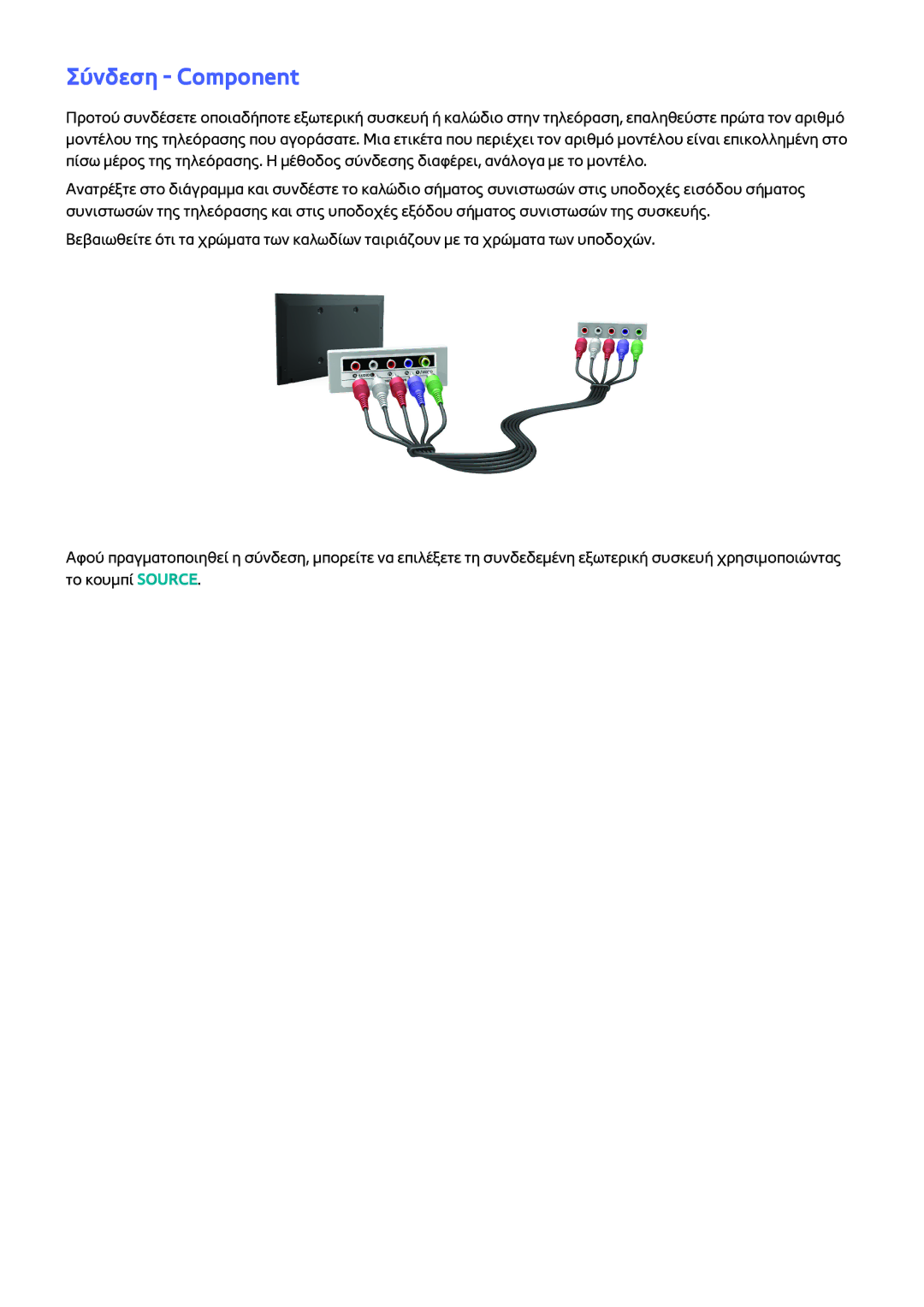 Samsung UE48H5203AWXXH, UE40H6203AWXXH, UE32H5303AWXXH, UE40H5303AWXXH, UE46H5303AWXXH, UE48H5003AWXXH manual Σύνδεση Component 