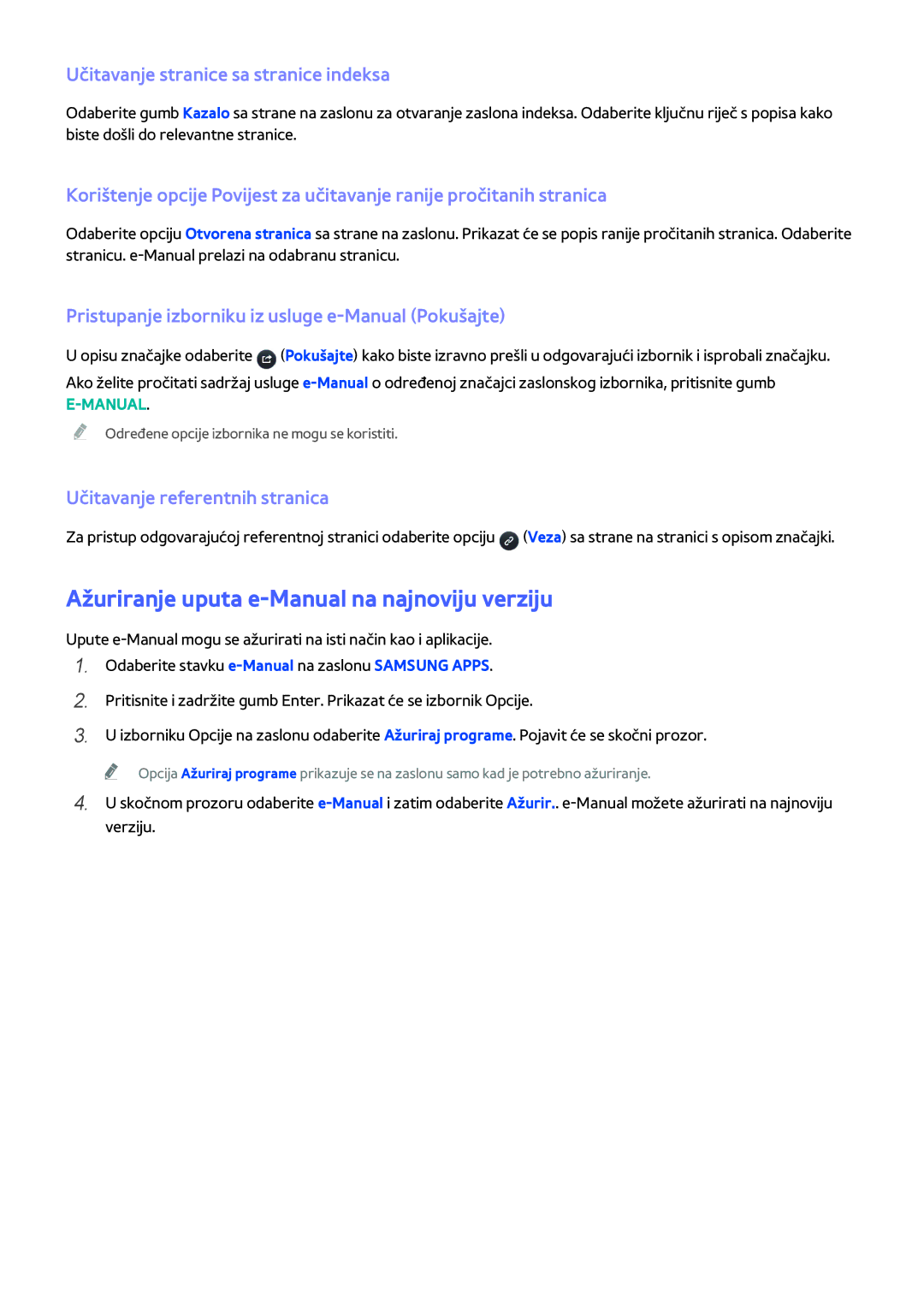 Samsung UE40H6203AWXXH manual Ažuriranje uputa e-Manual na najnoviju verziju, Učitavanje stranice sa stranice indeksa 