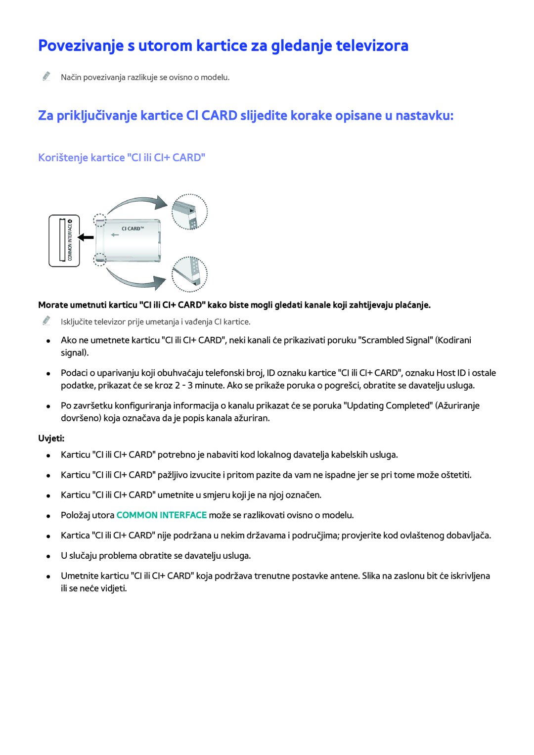 Samsung UE40H6203AWXXH manual Povezivanje s utorom kartice za gledanje televizora, Korištenje kartice CI ili CI+ Card 