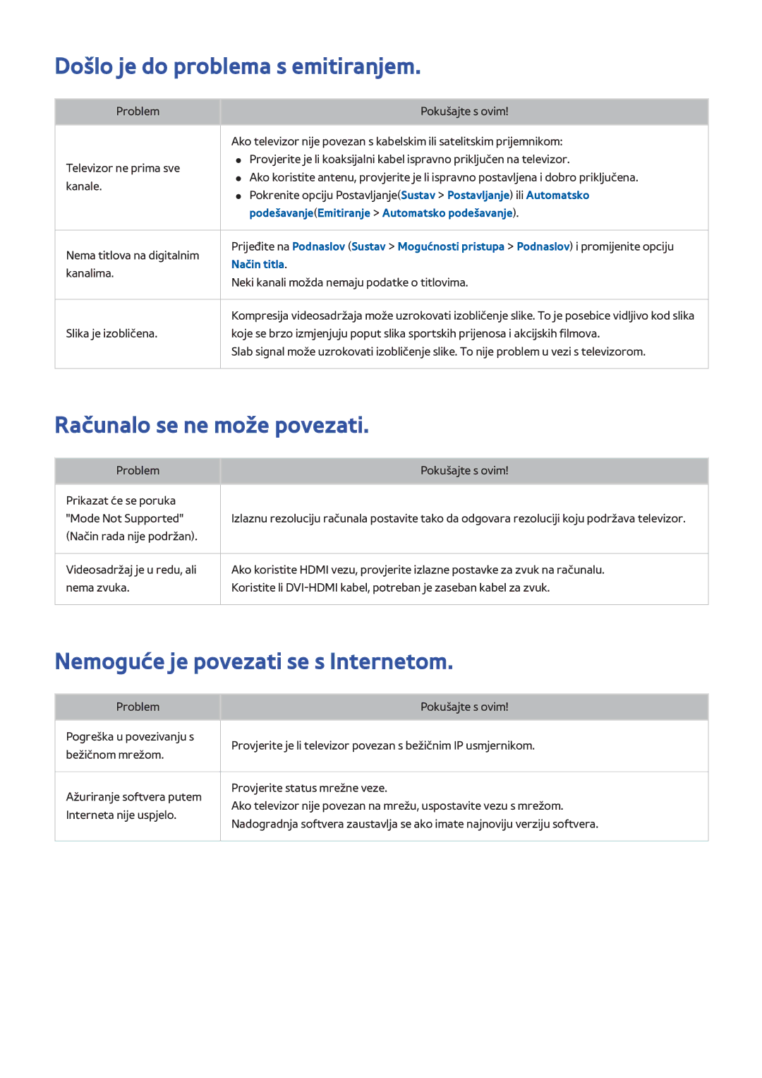 Samsung UE48H5003AWXXH, UE40H6203AWXXH, UE40H5303AWXXH Došlo je do problema s emitiranjem, Računalo se ne može povezati 