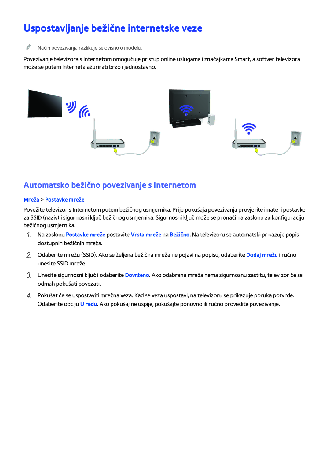 Samsung UE40H6203AWXXH manual Uspostavljanje bežične internetske veze, Automatsko bežično povezivanje s Internetom 