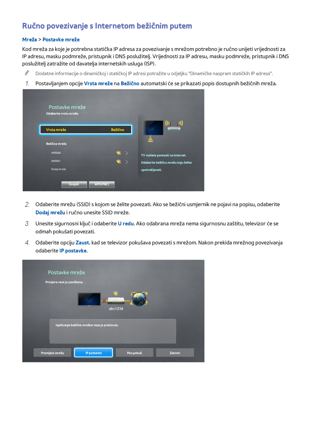 Samsung UE40H5303AWXXH, UE40H6203AWXXH, UE46H5303AWXXH, UE48H5003AWXXH Ručno povezivanje s Internetom bežičnim putem, 111 