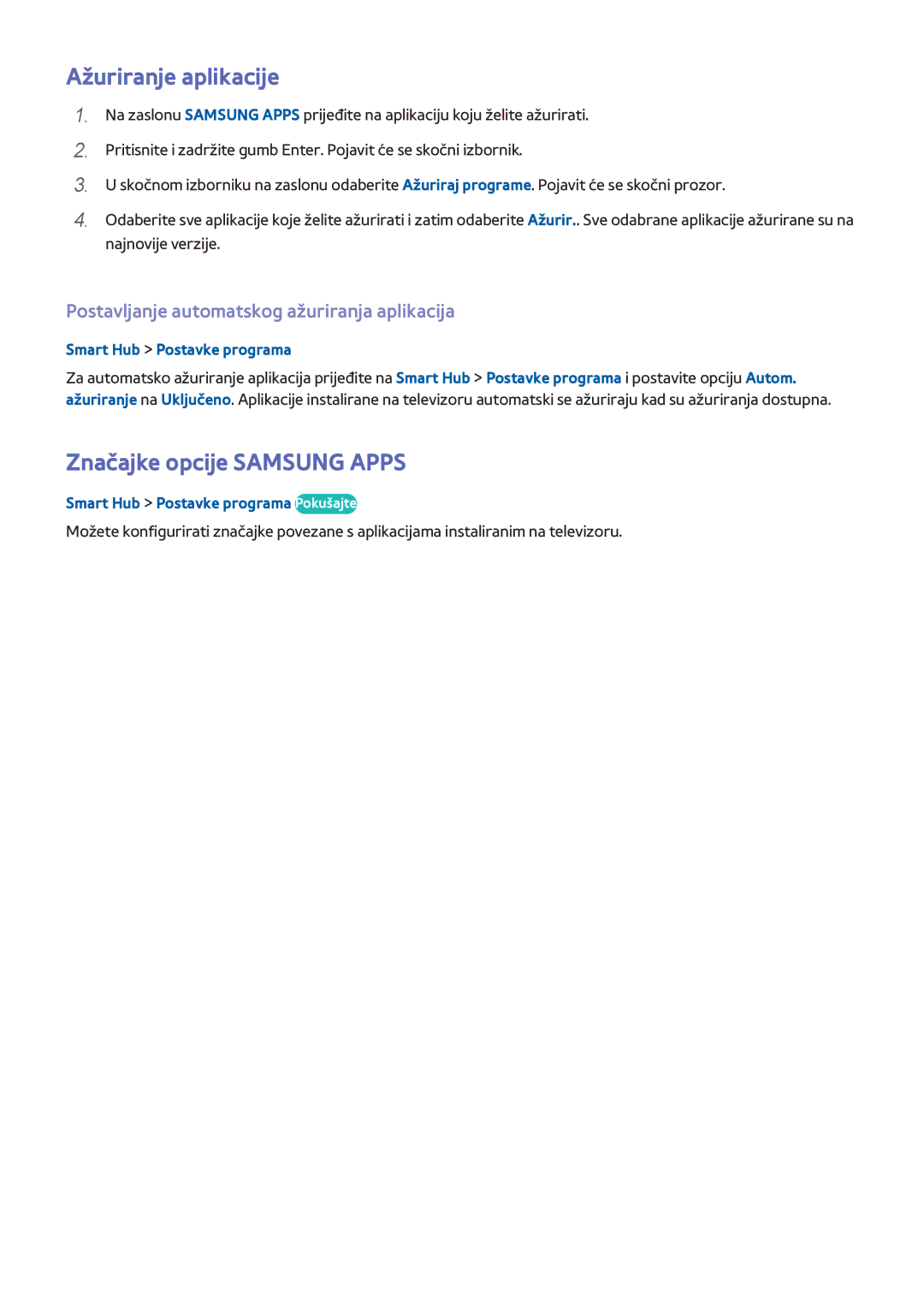 Samsung UE46H6203AWXXH Ažuriranje aplikacije, Značajke opcije Samsung Apps, Postavljanje automatskog ažuriranja aplikacija 
