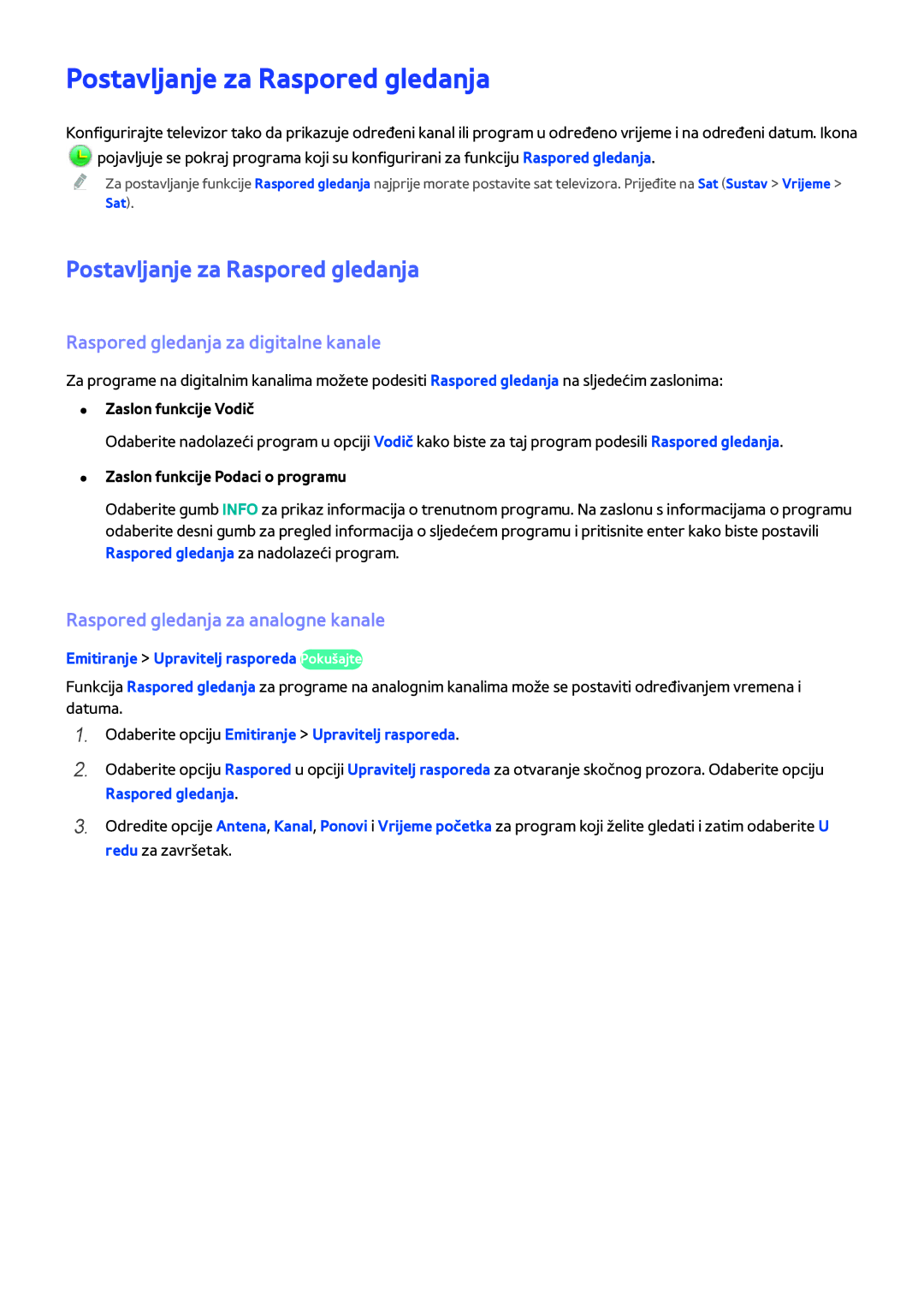 Samsung UE48H5003AWXXH, UE40H6203AWXXH manual Postavljanje za Raspored gledanja, Raspored gledanja za digitalne kanale 