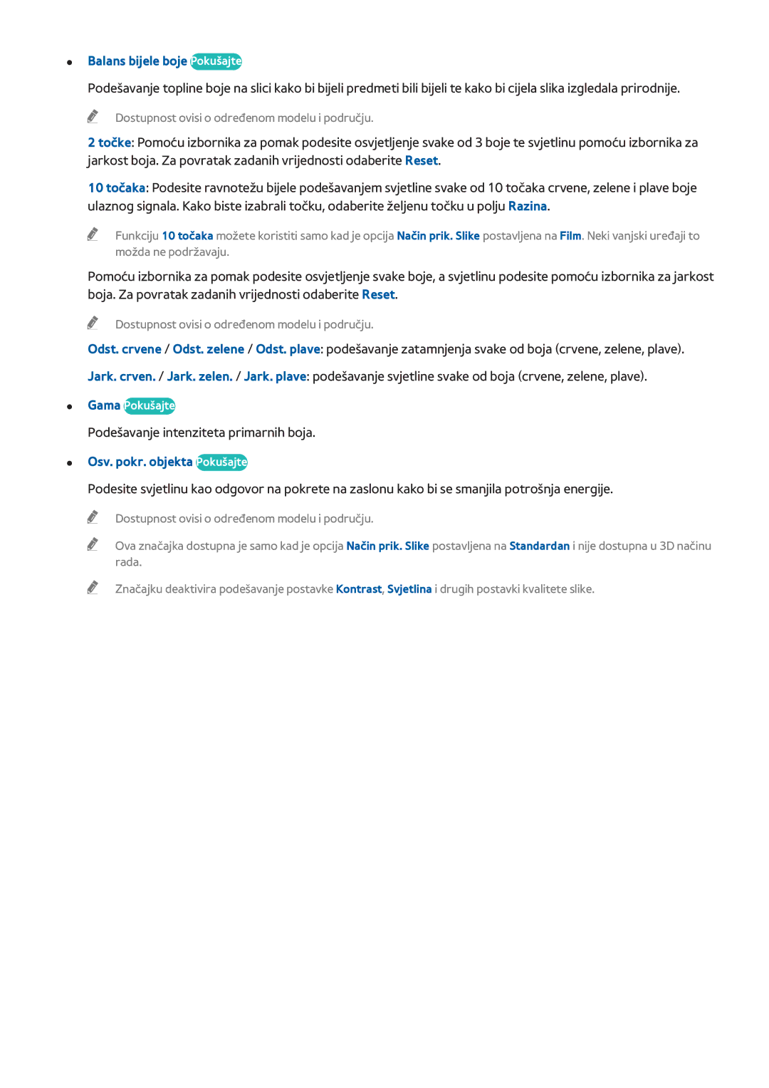Samsung UE40H6203AWXXH, UE40H5303AWXXH, UE46H5303AWXXH manual Balans bijele boje Pokušajte, Osv. pokr. objekta Pokušajte 