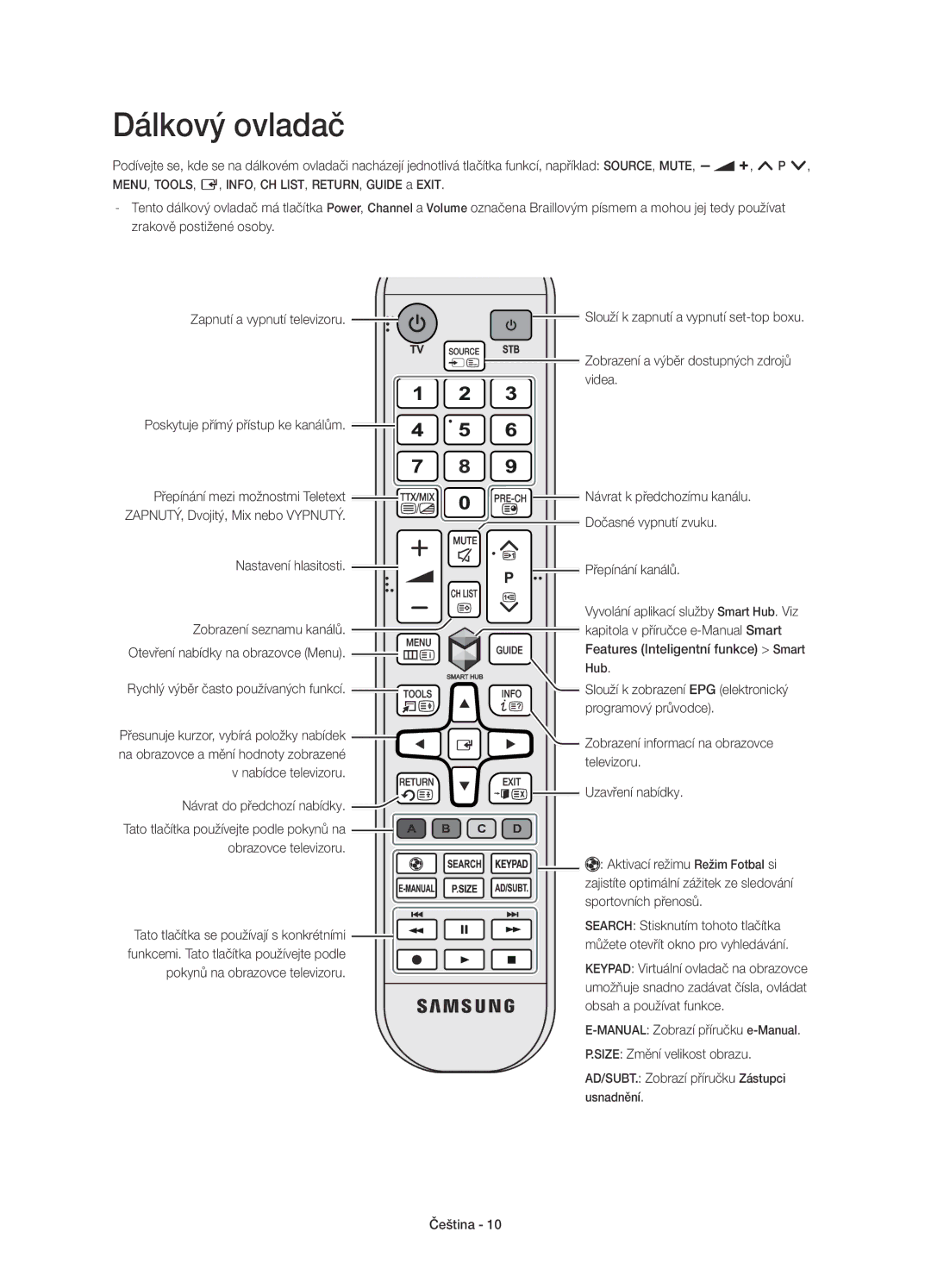 Samsung UE55H6203AWXXH, UE40H6203AWXXH, UE40H5303AWXZG, UE32H5303AWXXH, UE40H5303AWXXH, UE46H5303AWXXH manual Dálkový ovladač 