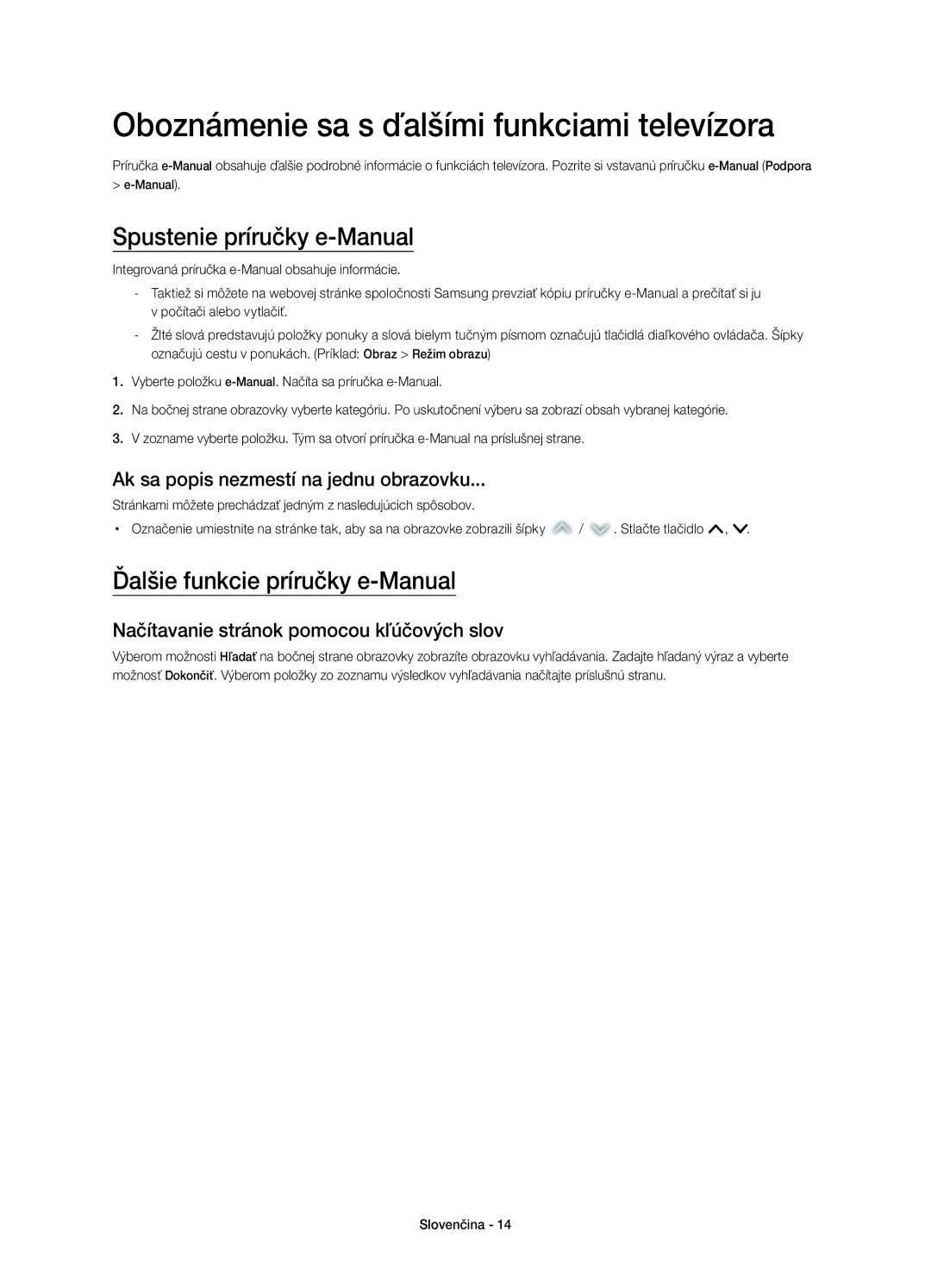 Samsung UE50H5303AWXXC, UE40H6203AWXXH manual Oboznámenie sa s ďalšími funkciami televízora, Spustenie príručky e-Manual 