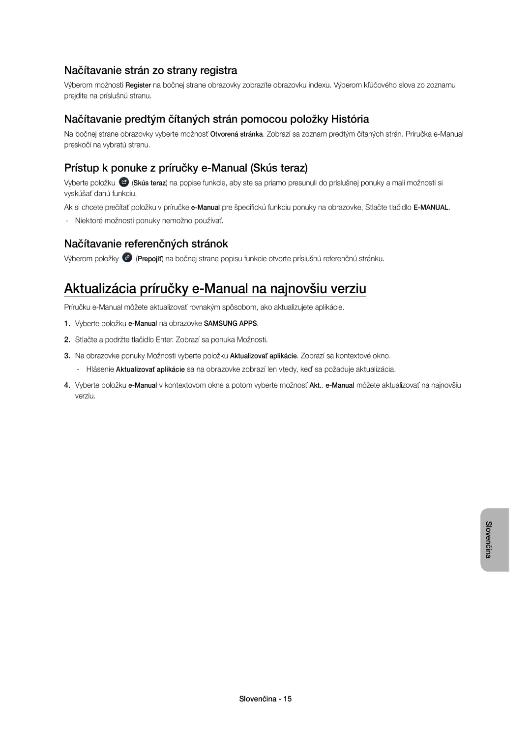 Samsung UE40H5303AWXXC manual Aktualizácia príručky e-Manual na najnovšiu verziu, Načítavanie strán zo strany registra 