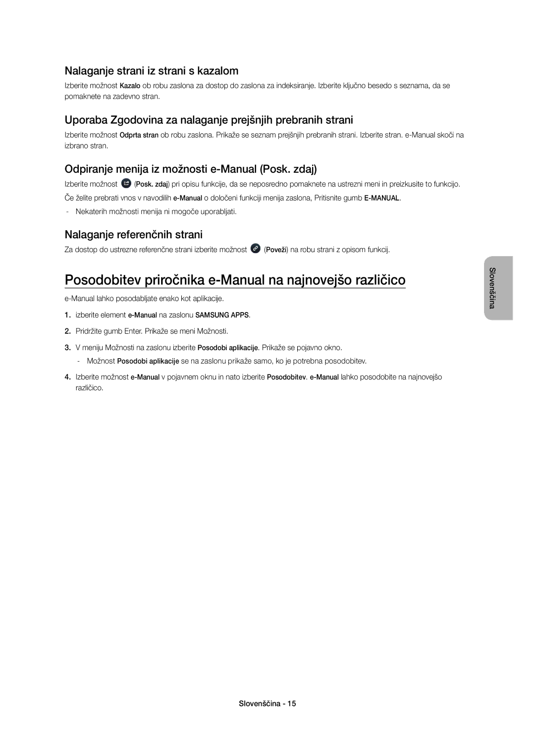 Samsung UE40H5303AWXXH manual Posodobitev priročnika e-Manual na najnovejšo različico, Nalaganje strani iz strani s kazalom 