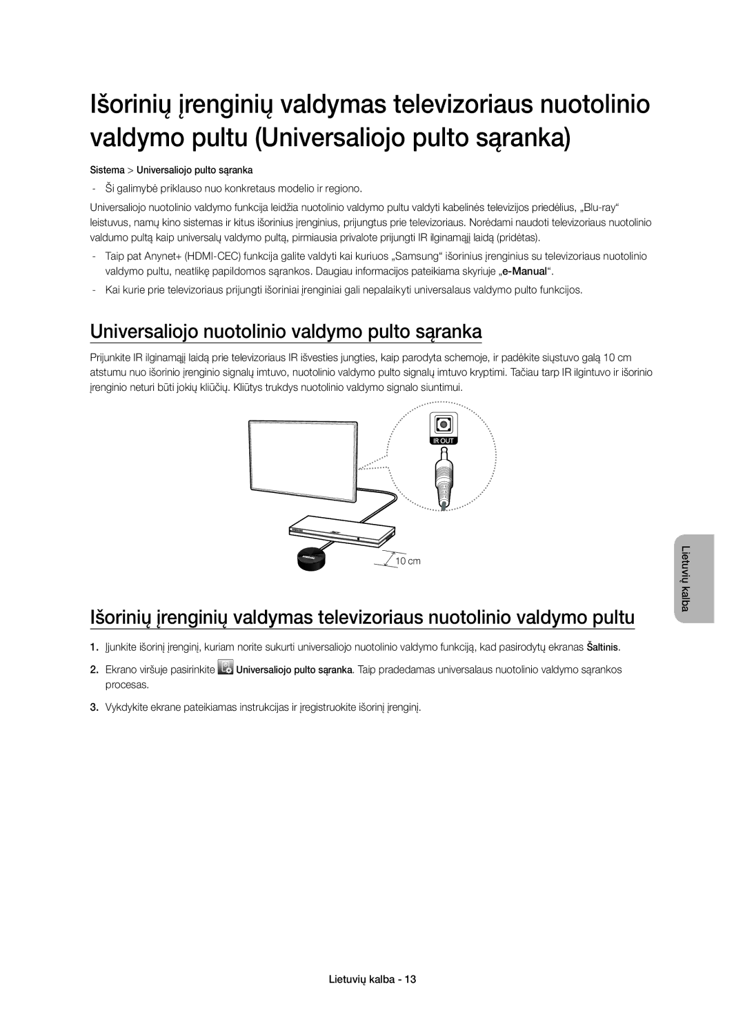 Samsung UE32H5303AWXXC, UE40H6203AWXXH, UE40H5303AWXZG, UE32H5303AWXXH manual Universaliojo nuotolinio valdymo pulto sąranka 