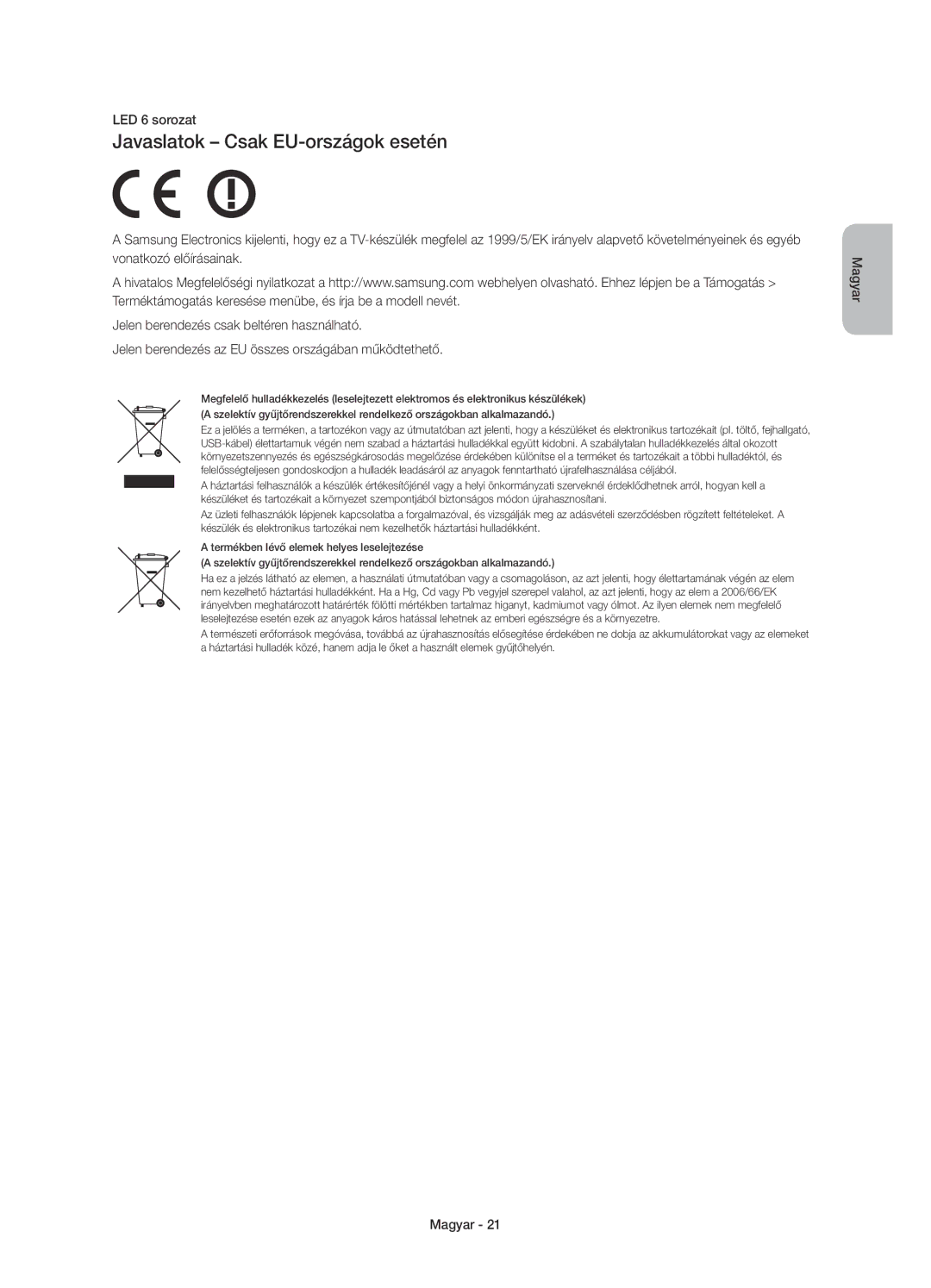 Samsung UE32H5303AWXXC, UE40H6203AWXXH, UE40H5303AWXZG, UE32H5303AWXXH, UE40H5303AWXXH, UE46H5303AWXXH manual LED 6 sorozat 