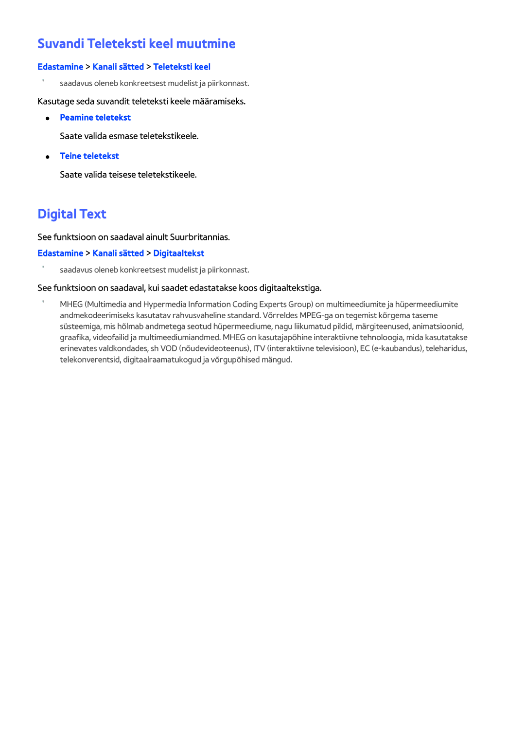 Samsung UE46H6203AWXXH, UE40H6203AWXXH, UE55H6273SSXZG, UE32H5303AWXXH manual Suvandi Teleteksti keel muutmine, Digital Text 