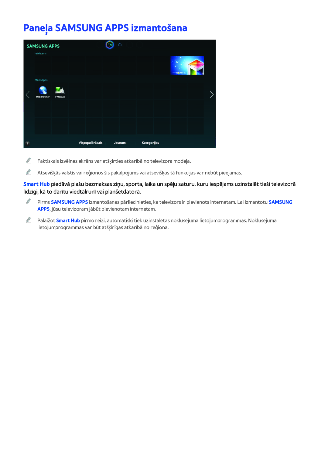 Samsung UE40H5303AWXXH, UE40H6203AWXXH, UE55H6273SSXZG, UE32H5303AWXXH, UE46H5303AWXXH manual Paneļa Samsung Apps izmantošana 
