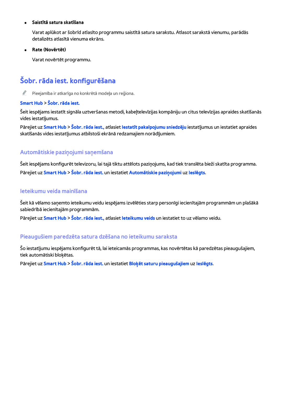 Samsung UE40H6203AWXXH manual Šobr. rāda iest. konfigurēšana, Automātiskie paziņojumi saņemšana, Ieteikumu veida mainīšana 