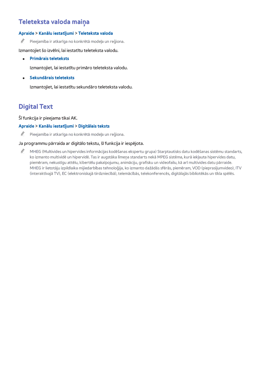 Samsung UE46H6203AWXXH, UE40H6203AWXXH, UE55H6273SSXZG, UE32H5303AWXXH, UE40H5303AWXXH Teleteksta valoda maiņa, Digital Text 