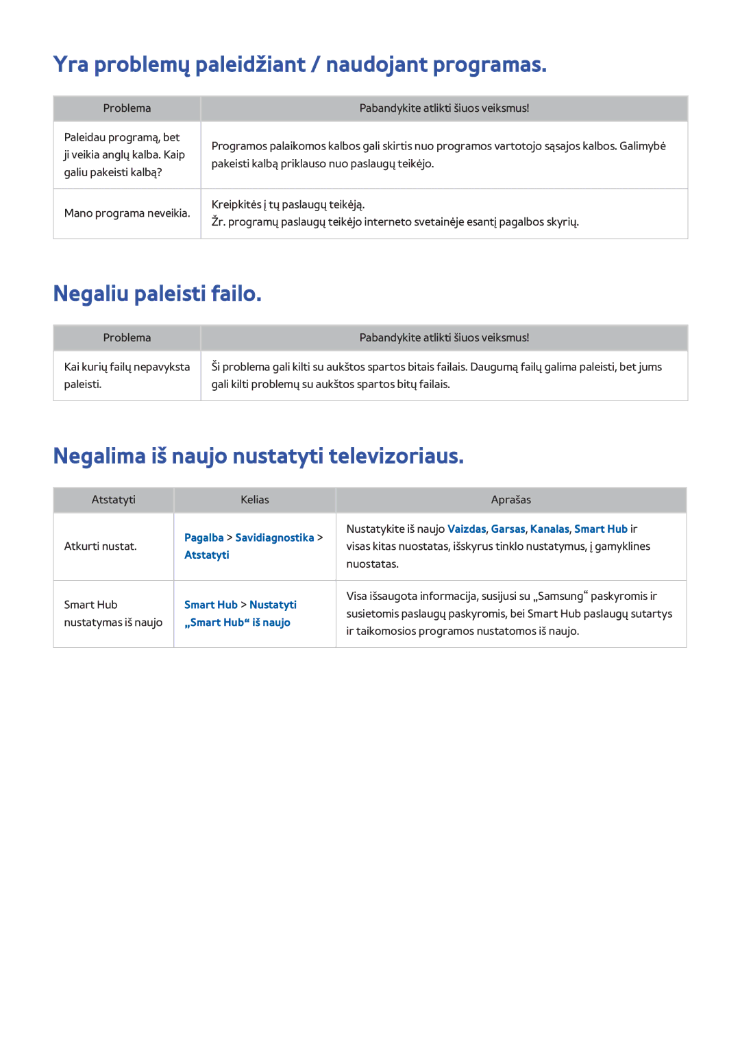 Samsung UE40H5303AWXXH, UE40H6203AWXXH manual Yra problemų paleidžiant / naudojant programas, Negaliu paleisti failo 