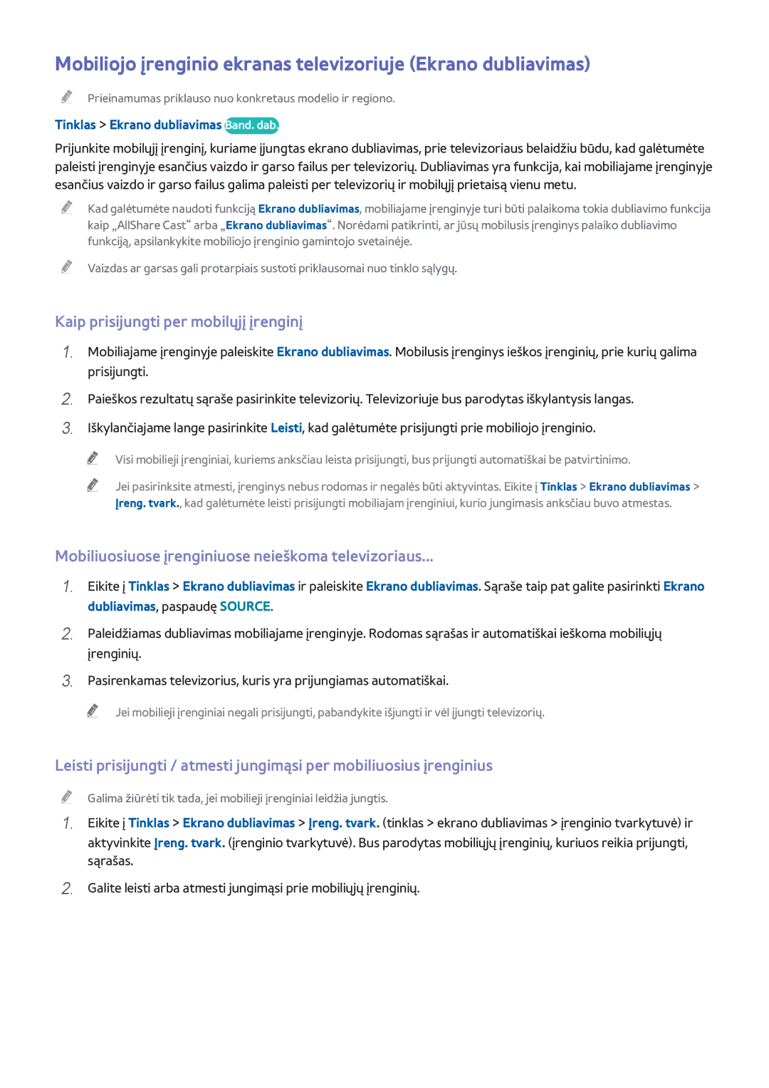 Samsung UE46H5303AWXXH manual Kaip prisijungti per mobilųjį įrenginį, Mobiliuosiuose įrenginiuose neieškoma televizoriaus 