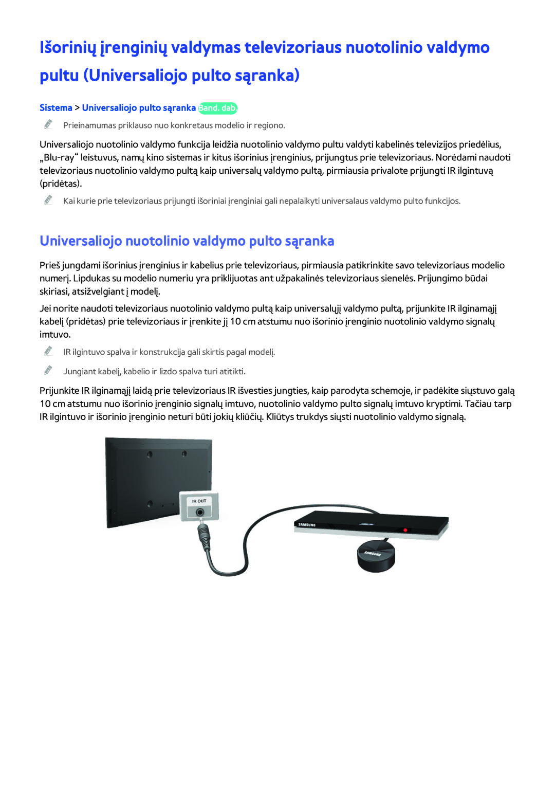 Samsung UE55H6273SSXZG manual Universaliojo nuotolinio valdymo pulto sąranka, Sistema Universaliojo pulto sąranka Band. dab 