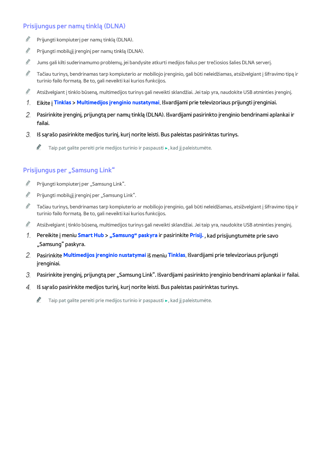 Samsung UE40H5303AWXXH, UE40H6203AWXXH, UE55H6273SSXZG manual Prisijungus per namų tinklą Dlna, Prisijungus per „Samsung Link 