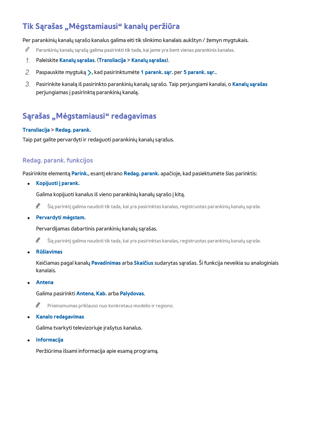 Samsung UE55H6273SSXZG, UE40H6203AWXXH manual Tik Sąrašas „Mėgstamiausi kanalų peržiūra, Sąrašas „Mėgstamiausi redagavimas 