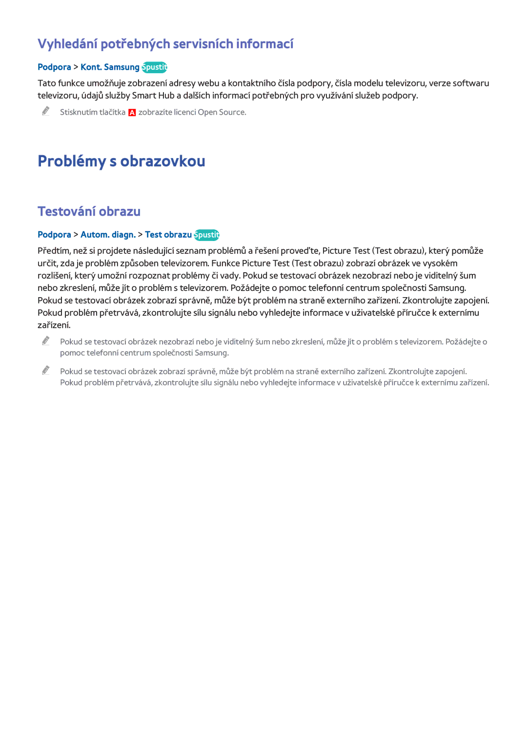 Samsung UE55H6203AKXZT, UE40H6203AWXXH Problémy s obrazovkou, Vyhledání potřebných servisních informací, Testování obrazu 