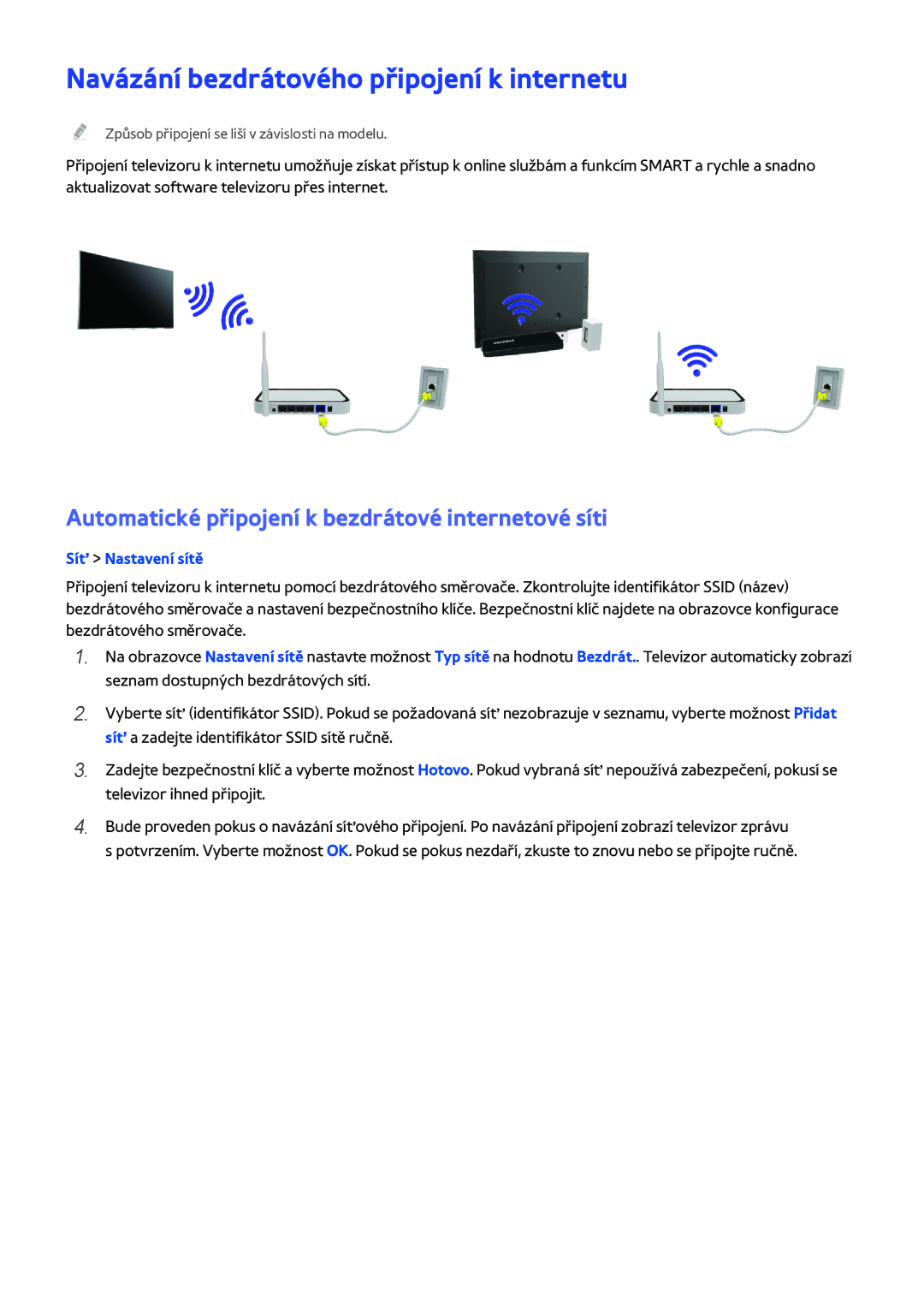 Samsung UE40H5303AKXZT Navázání bezdrátového připojení k internetu, Automatické připojení k bezdrátové internetové síti 